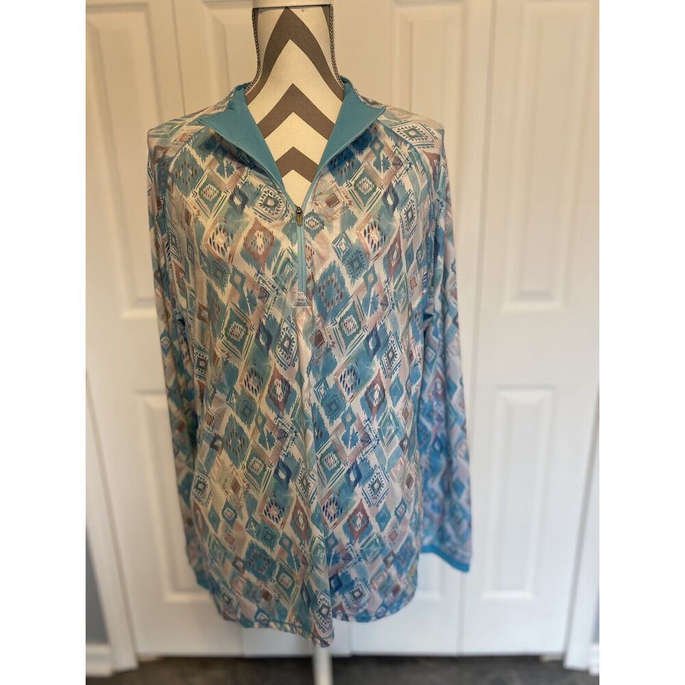 Reel Legends Woman’s Fishing Shirt Long Sleeve Zipper Aztec Rash Guard